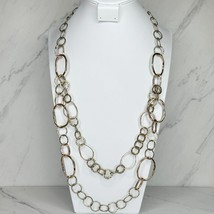 Chico&#39;s Double Strand Hammered Metal Chain Link Gold Tone Necklace - £13.22 GBP