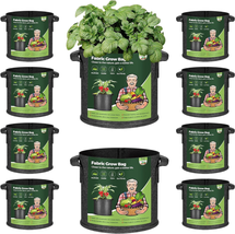 Grow Bags with Handles 10 Gallon Pack of 10, Heavy Duty Nonwoven Smart Garden Po - £32.73 GBP