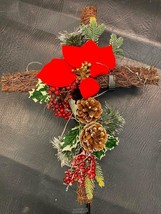 Holiday Light Up Cross Christmas Poinsettia Yard Decor Berries Pinecones LED - £11.38 GBP