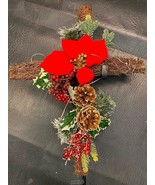 Holiday Light Up Cross Christmas Poinsettia Yard Decor Berries Pinecones... - $269.08 MXN