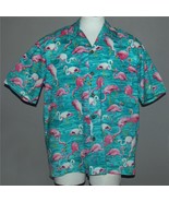 VTG Paradise on a Hanger Tropical Flamingos in Water Turquoise S/S Shirt... - $49.22 CAD