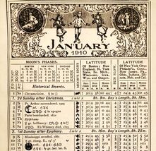 January February 1910 Calendar Page Moon Phase Sun Double Side Ephemera ... - €26,04 EUR