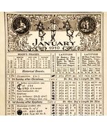 January February 1910 Calendar Page Moon Phase Sun Double Side Ephemera ... - $551.77 MXN