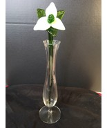 Beautiful Art Glass Hand Blown Long Stem White Flower In Glass Bud Vase ... - £14.70 GBP