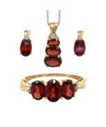 5.25ctw Garnet 10k Yellow Gold Necklace Pendant Earrings Ring Size 7.25 ... - $663.47 CAD