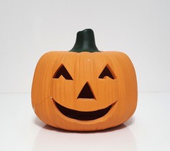 Vintage Terracotta Halloween Jack O Lantern Candle Holder  5.5&quot; T x 6&quot; D Ceramic - £7.96 GBP