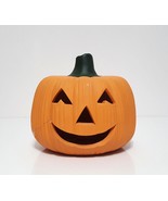 Vintage Terracotta Halloween Jack O Lantern Candle Holder  5.5&quot; T x 6&quot; D... - £8.00 GBP