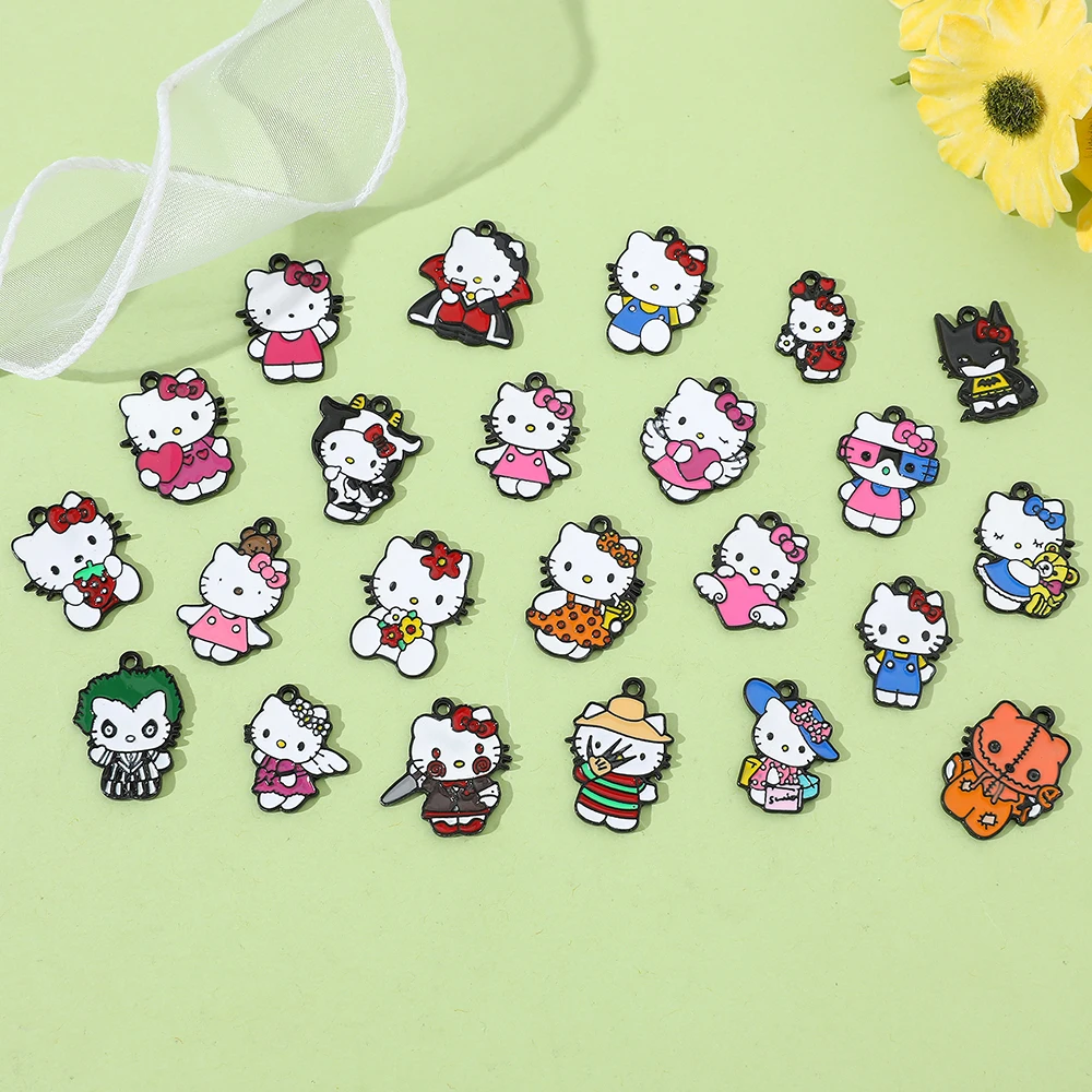 10pcs/bag Sanrio Collection Pendant Kawaii Hello Kitty Metal Enamel Necklace - £8.35 GBP