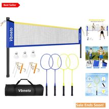Regulation Badminton Set with Portable Durable Net 20ft Blue Yellow - $142.51