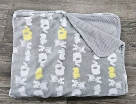 Okie Dokie Elephant Baby Blanket Gray Yellow White Hippo Giraffe Safari Lovey - $39.55