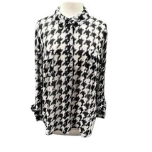 Cato Women XL Black White Houndstooth Button Up Long Sleeve Blouse Shirt Top - $23.69