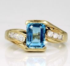 2.00 Ct Emerald Cut CZ Blue Topaz Vintage Wedding Ring 14k Yellow Gold Finish - £68.73 GBP