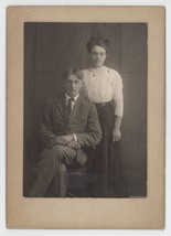 Antique Circa 1900s Cabinet Card Beautiful Young Couple Woman Wearing Glasses - £9.58 GBP