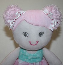 Baby Starters Doll Plush Lovey Girl 12&quot; White Pink Aqua Polka Dot Bow Sewn Eyes - £16.89 GBP