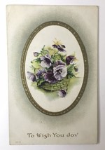 To Wish You Joy Antique PC Purple Flowers in Basket Embossed - £3.14 GBP