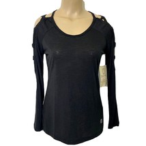 Balance Collection Womens Small Long Sleeved Lattice Sleeve Round Neck Top Black - £19.06 GBP