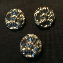 Antique #3 LARGE Textured Glass Floral Shank Buttons Silvertone Metallic... - $21.80