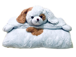 Bearington Baby Collection Waggles Blue &amp; Brown Plush Belly Mat Blanket Pillow - £24.14 GBP
