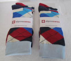 Alpine Swiss Mens 73% Cotton 6 Pack Dress Socks Striped Bright Argyle Color New - £15.94 GBP