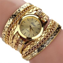 Chic Luxury Leopard Pattern Watch for Women Leather Braided Bracelet - £23.96 GBP