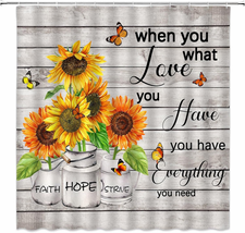 Farmhouse Sunflower Shower Curtain Rustic Country Inspirational Quotes Fall Autu - £26.66 GBP