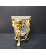 Brass Cherub Angel Candleholder Crackle Glass Tabletop Candle Holder - $10.89