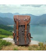 Handmade Waxed Canvas Leather Backpack, Vintage Roll-Top Travel Rucksack... - $6,560.73 MXN