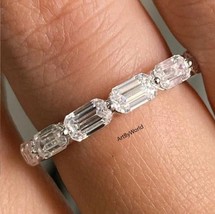 Emerald Cut Colorless Moissanite Engagement Ring, Valentine Half Eternity Band - £86.49 GBP