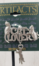 Vintage 80s Signed JJ Jonetten Cat Lover Pewter 3 Cats Playing Brooch - £16.00 GBP