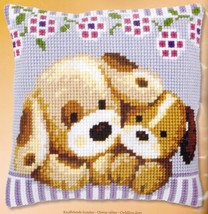 DIY Vervaco Cuddling Dogs Puppies Cross Stitch Needlepoint 16&quot; Pillow Top Kit - £32.73 GBP