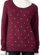 Rock &amp; Republic Womens Embellished Studded Red Vine After Party Sweater - $39.99