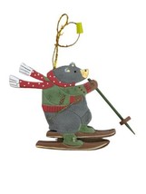 Wooden Black Bear Skiing Christmas Ornament 3 in - £4.92 GBP
