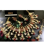Kundan Jewelry Indian Earrings Necklace Tikka Set New Year Chokar Bridal... - £36.17 GBP