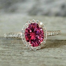 2Ct Pink Sapphire Simulated Halo Engagement Ring 14K Rose Gold Plated Silver - £92.87 GBP