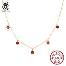ORSA JEWELS Silver 925 Women Necklaces Natural Red Stone Garnet Beads 18K Gold P - £21.22 GBP
