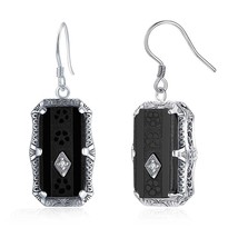 Luxury Black Onyx Drop Earrings for Women 925 Sterling Silver Real Money Certifi - £41.15 GBP