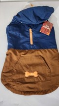 Dog Apparel Medium Pet Jacket Hoodie Brown/ Blue Fall Themed - £7.77 GBP