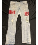 HOMME FEMME LETTERMAN DENIM BLUE WITH RED LETTERS - $54.62 CAD