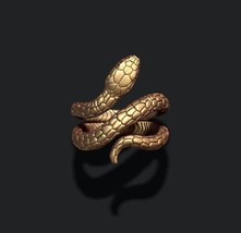 14K Gold Plated Snake Ring, Gothic Engraved Designer Jewelry, Gift For H... - $118.80