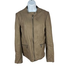 Mo-Ka Womens Faux Leather Jacket M Brown With Zipper Closures &amp; Pockets - $46.40