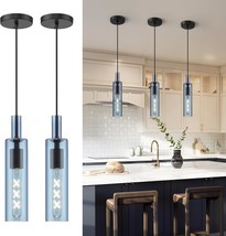 Autelo 2 Pack Glass Pendant Lights, Navy Blue Pendant Lights Kitchen, 2Pk - £81.97 GBP