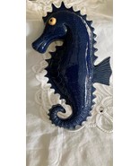 Nautical Seahorse Ceramic Earthenware Artist Blue Glaze Wall Decor 8&quot; Le... - $433.97 MXN