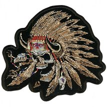 Indian Skull Native American Warrior Skull, Embroidered Iron-On / Saw-On Rayon P - £11.07 GBP