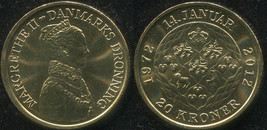 Denmark. 20 Kroner. 2012 (Coin KM#945. Unc) 40th Jubilee of Queen Margre... - $8.00