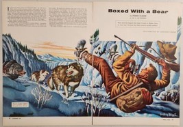 1954 Magazine Picture Bear Chases Sled Dogs &amp; Hunter Illustrated Geoffrey Biggs - £15.32 GBP