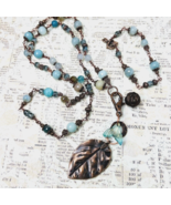 Aquamarine Copper Boho Necklace Bracelet Set Handmade Mermaid Tail Leaf ... - £46.90 GBP