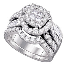 14k White Gold Princess Round Diamond Bridal Wedding Engagement Ring Set - £1,929.45 GBP