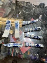 Japanese Hand painted Porcelain Chopstick Rest, cobalt blue, bamboo, floral - €12,18 EUR
