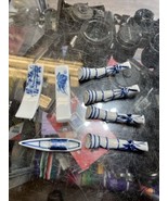 Japanese Hand painted Porcelain Chopstick Rest, cobalt blue, bamboo, floral - £11.20 GBP