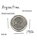 Argentina 10 Centavos, nickel clad steel, 1956, KM 26 - $1.00